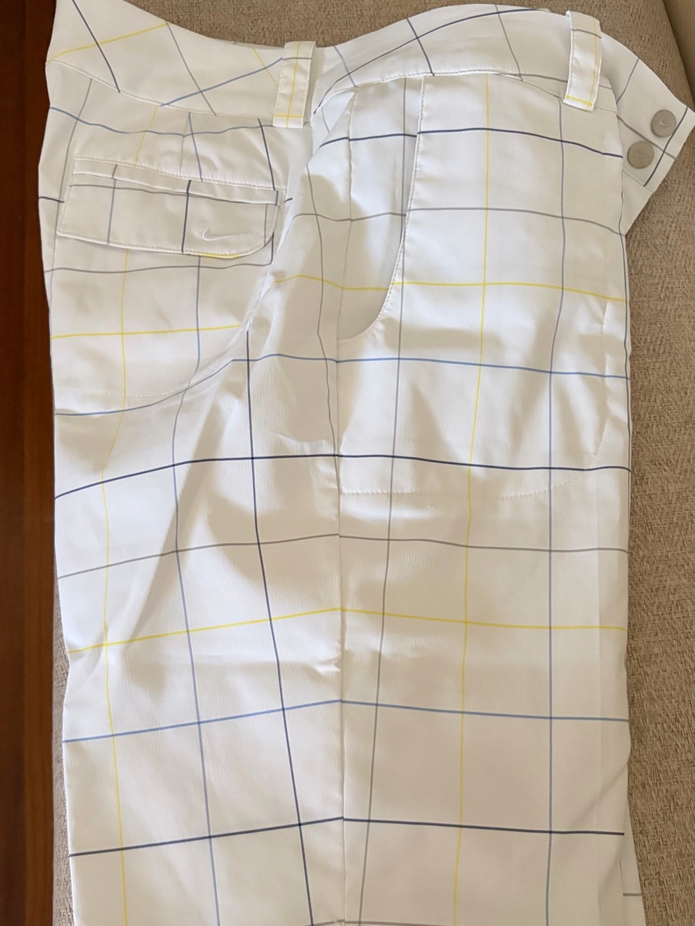 Nike White Shorts with Navy and Yellow Grid